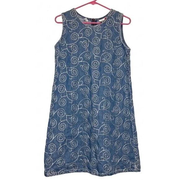 J.l ny Dresses & Skirts - J.l ny y2k denim shift dress womens small brocade hand work vintage